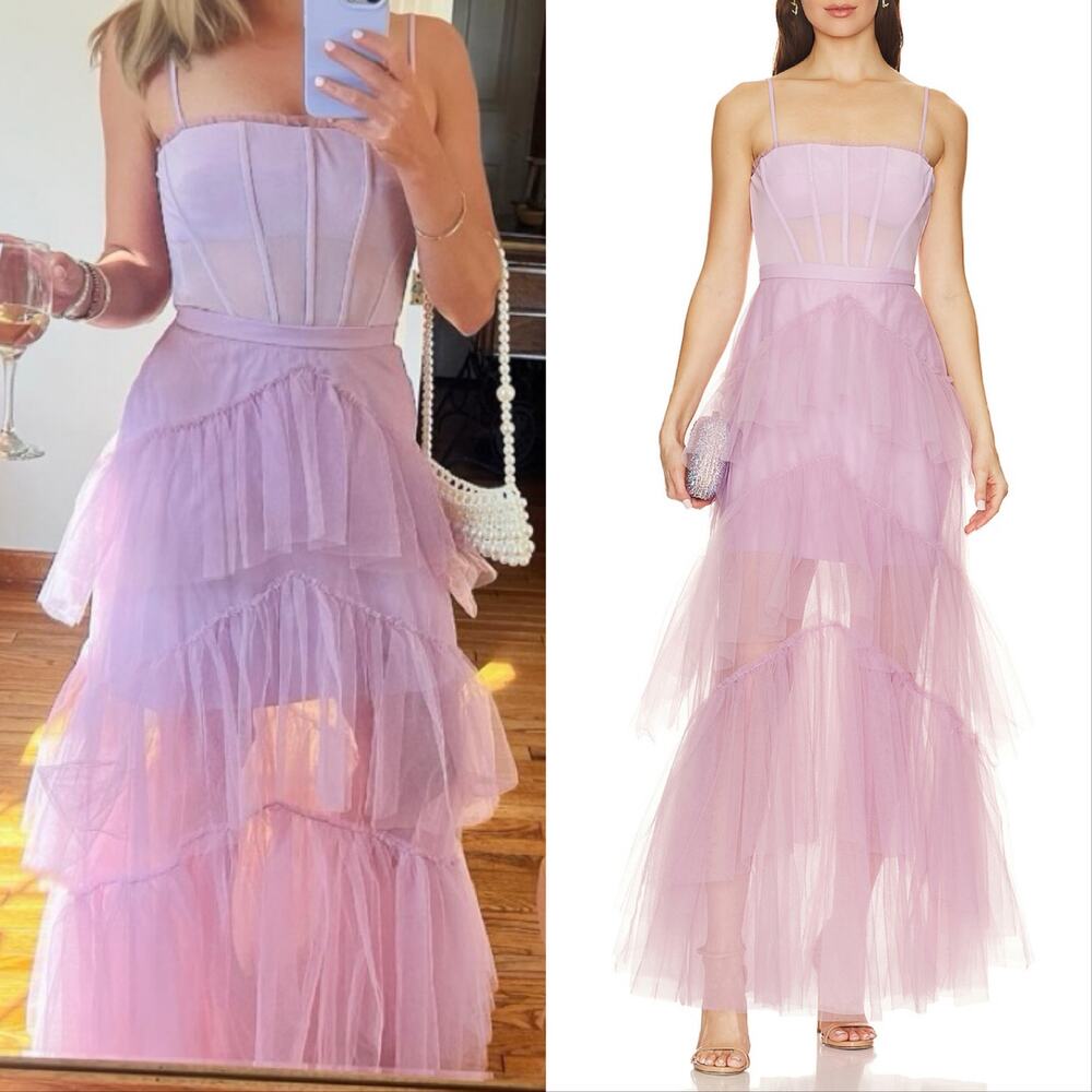 New BCBGMaxAzria Oly Corset Tulle Gown Maxi Dress